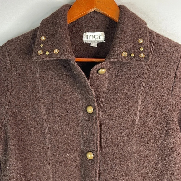 VINTAGE Mat Collection Brown Wool Jacket Blazer Embellished Grandma Size Small - Picture 3 of 14